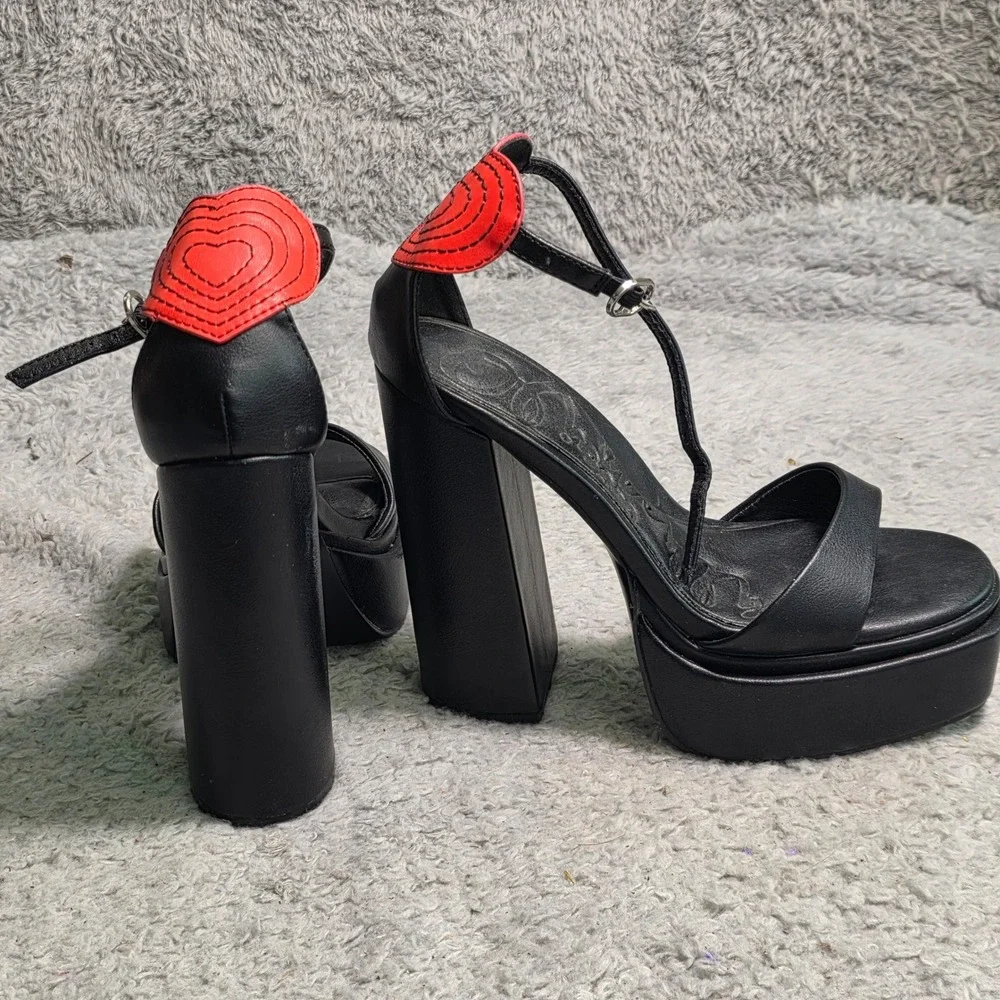 Olivia Miller Platform‎ Sandals Black Red Heart Heel Women Size 7 Excellent